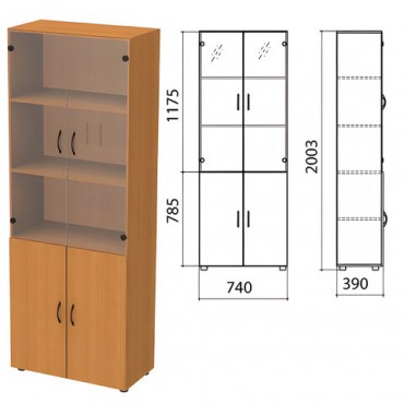 Шкаф закрытый со стеклом "Фея", 740х390х2000 мм, цвет орех милан (КОМПЛЕКТ)